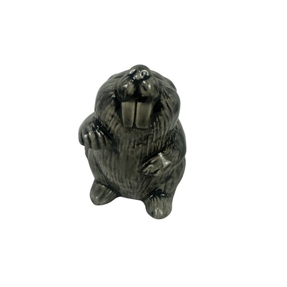 Handcrafted Ceramic Beaver Figurine Set Of Three Gray Black Textured Detailing - Picture 5 of 11